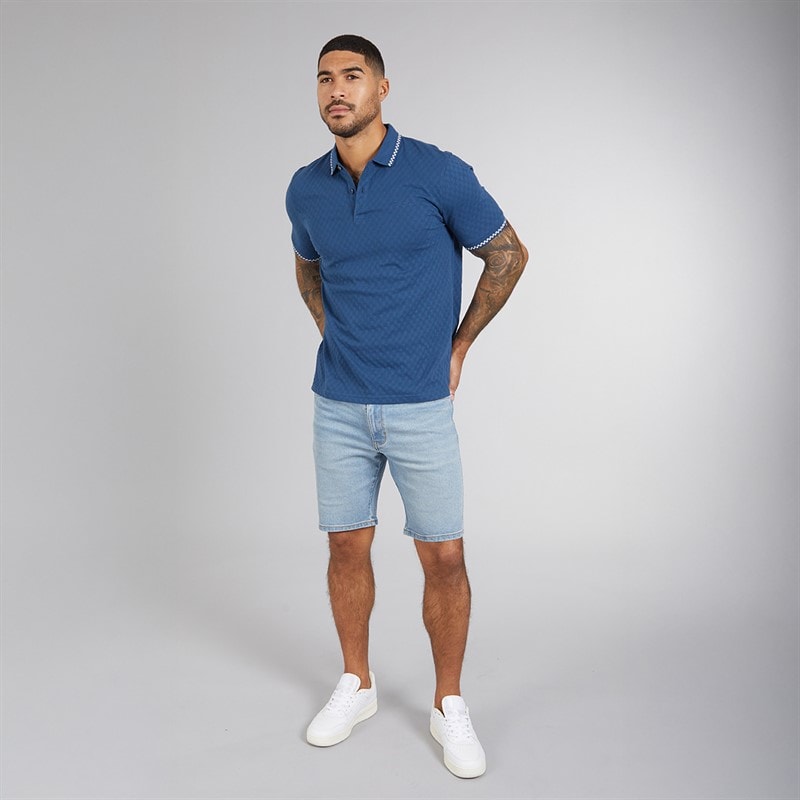 Ben Sherman Mens Chequerboard Textured Polo Shirt Indigo - Image 4