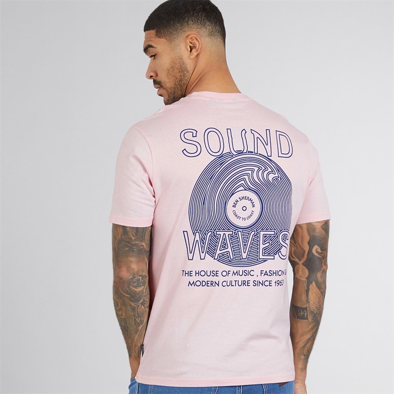 Ben Sherman Mens Ocean Record Graphic T-Shirt Blush Pink