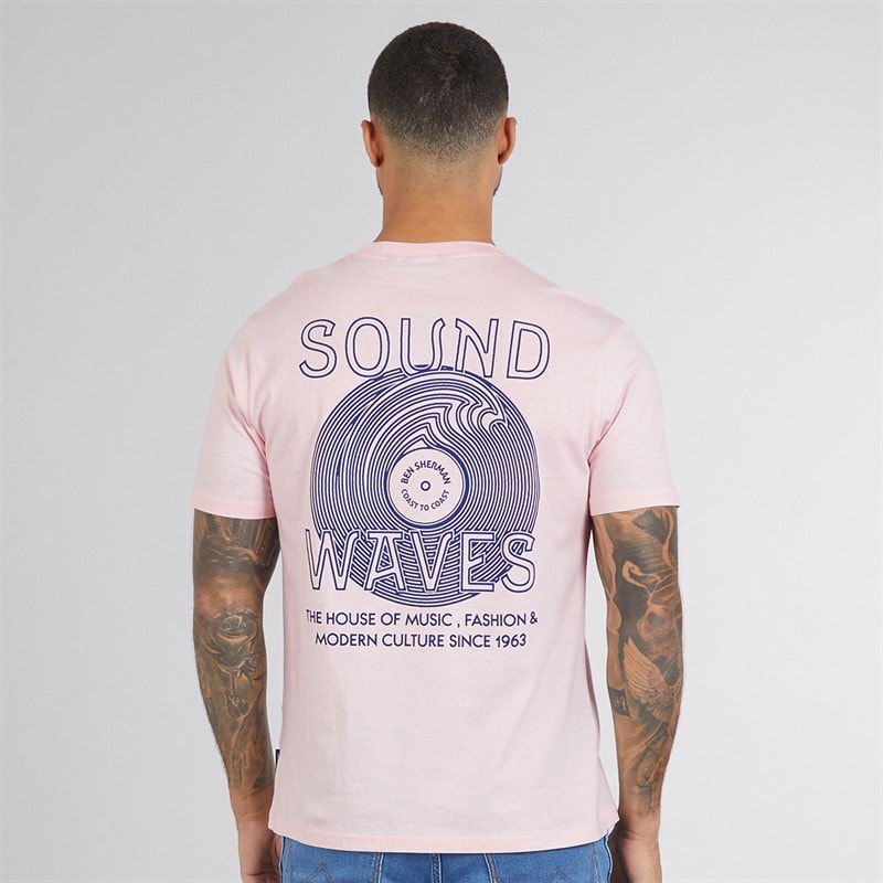 Ben Sherman Mens Ocean Record Graphic T-Shirt Blush Pink - Image 3