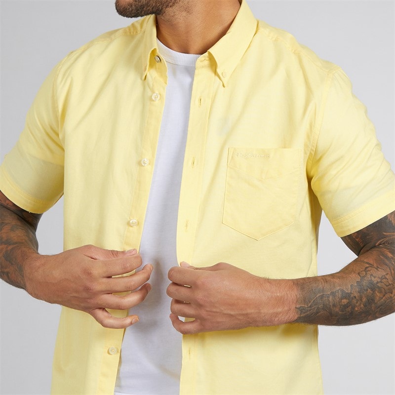Ben Sherman Mens Short Sleeve Oxford Shirt Corn - Image 3