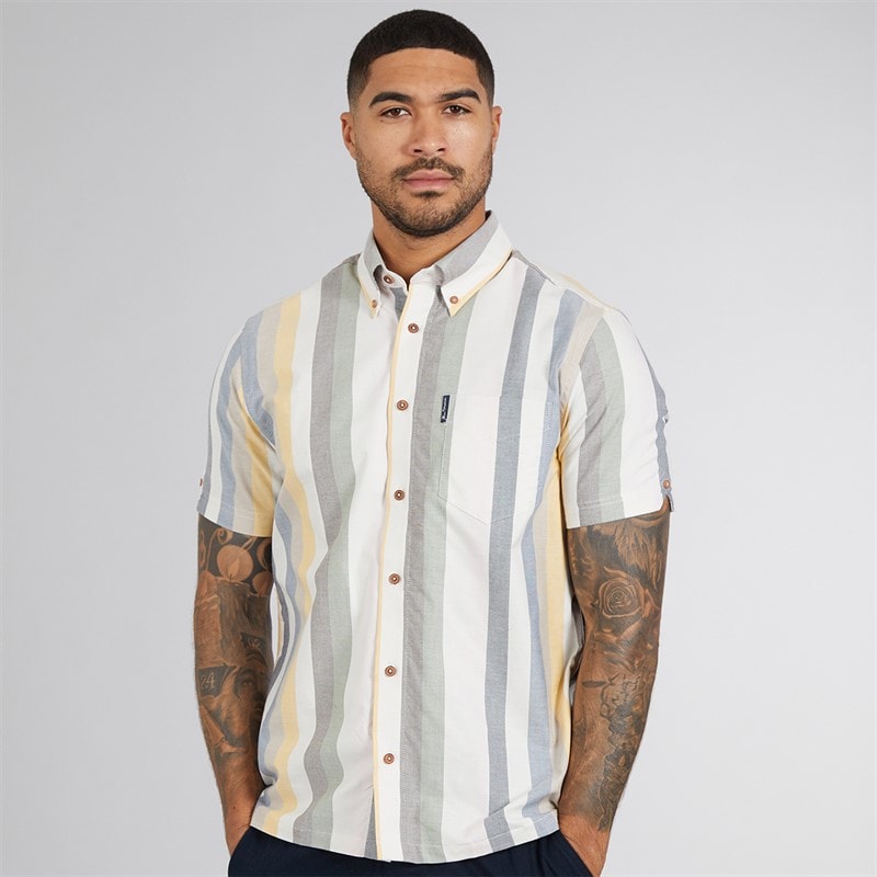 Ben Sherman Mens Short Sleeve Candy Stripe Shirt Snow White - Image 3