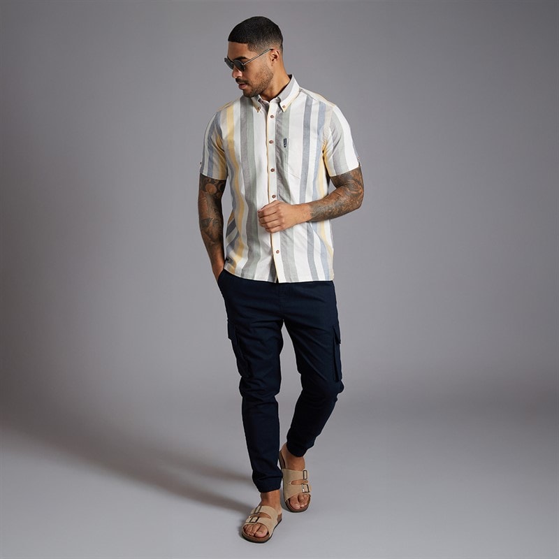 Ben Sherman Mens Short Sleeve Candy Stripe Shirt Snow White - Image 4