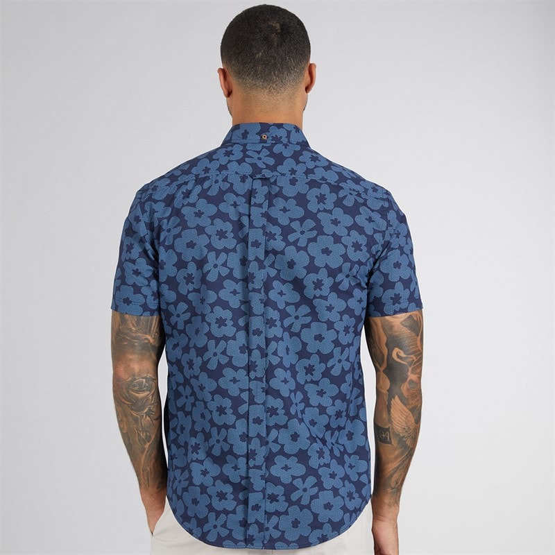 Ben Sherman Mens Short Sleeve Floral Shirt Dark Navy - Image 2