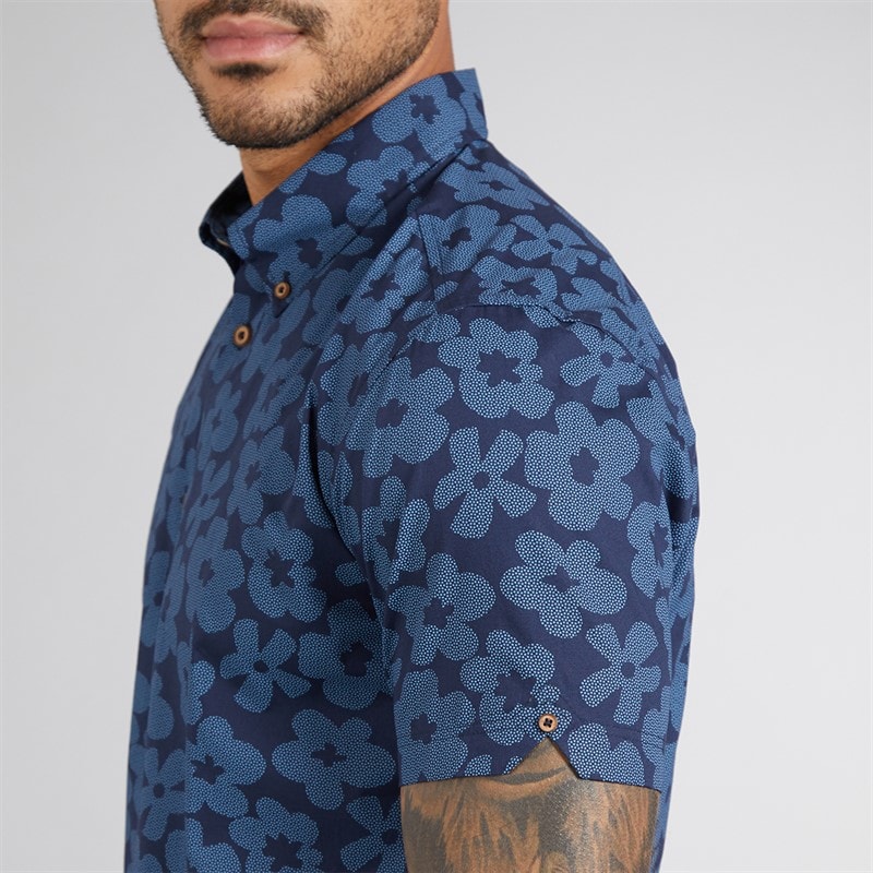 Ben Sherman Mens Short Sleeve Floral Shirt Dark Navy - Image 3