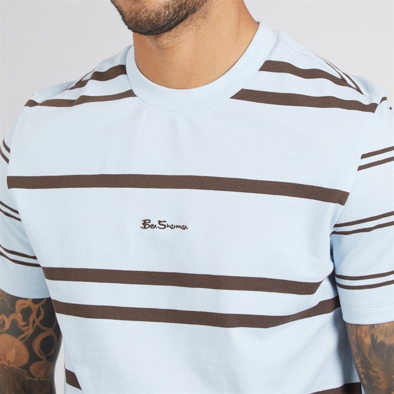 Ben Sherman Mens Mixed Stripe T-Shirt Ice Blue - Image 3