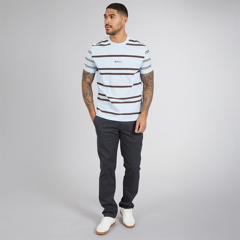 Ben Sherman Mens Mixed Stripe T-Shirt Ice Blue - Image 4