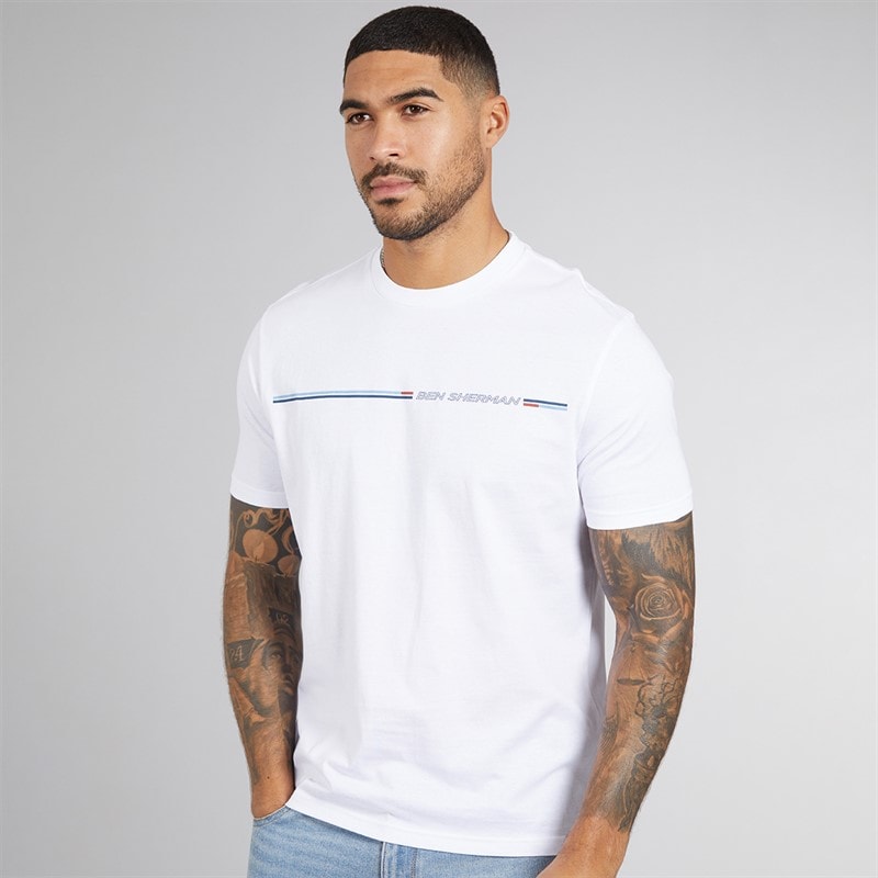 Ben Sherman Mens Core Stripe T-Shirt White - Image 1