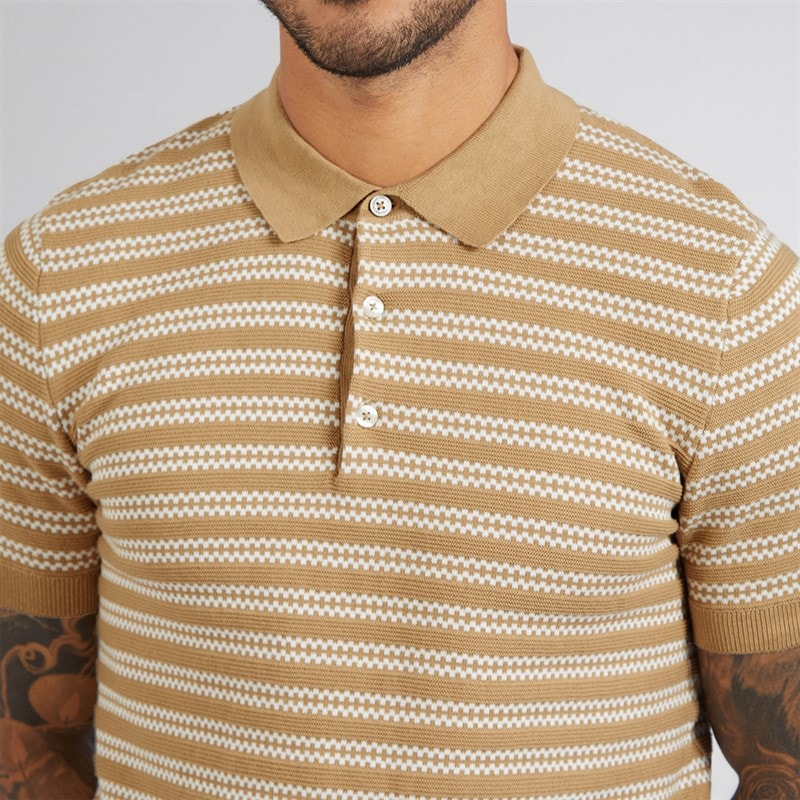Ben Sherman Mens Jacquard Stripe Polo Shirt Sand - Image 3