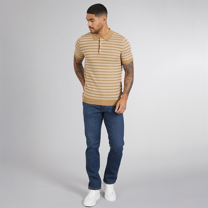 Ben Sherman Mens Jacquard Stripe Polo Shirt Sand - Image 4