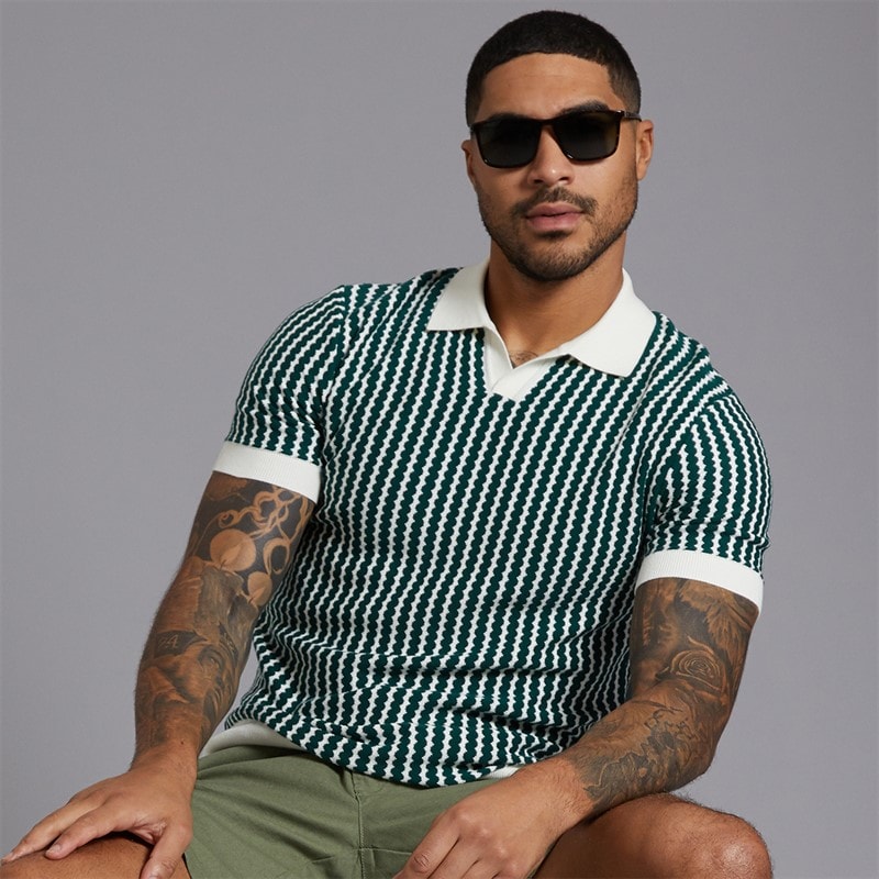 Ben Sherman Mens Vertical Wave Polo Shirt Snow White - Image 1