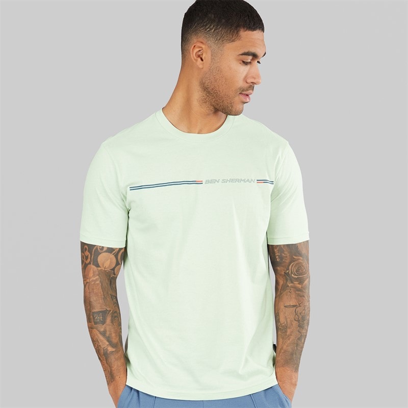 Ben Sherman Mens Core Stripe T-Shirt Light Green