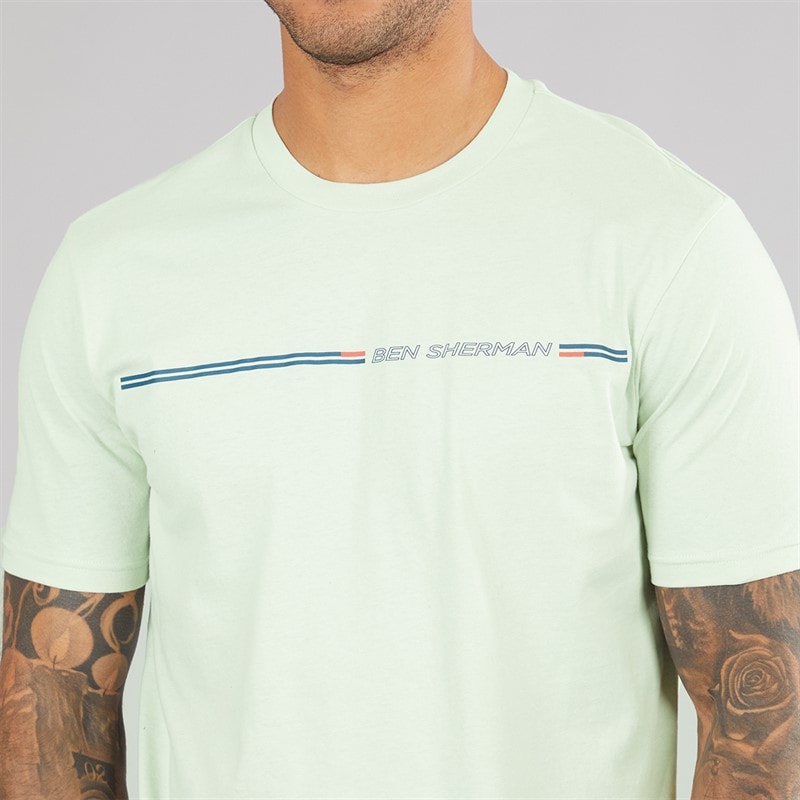 Ben Sherman Mens Core Stripe T-Shirt Light Green - Image 3