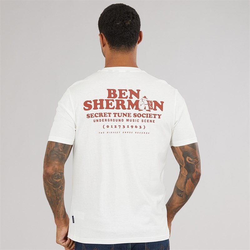Ben Sherman Mens Secret Tune Society T-Shirt Ivory - Image 3