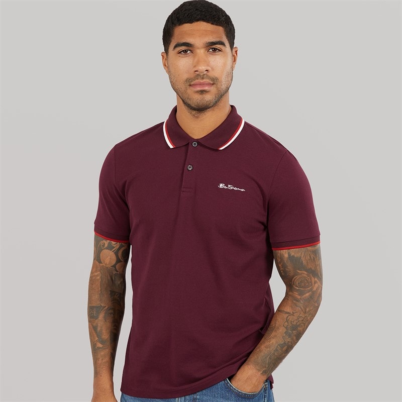 Ben Sherman Mens Signature Pique Polo Dark Wine - Image 1