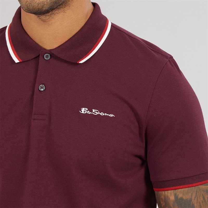 Ben Sherman Mens Signature Pique Polo Dark Wine - Image 3