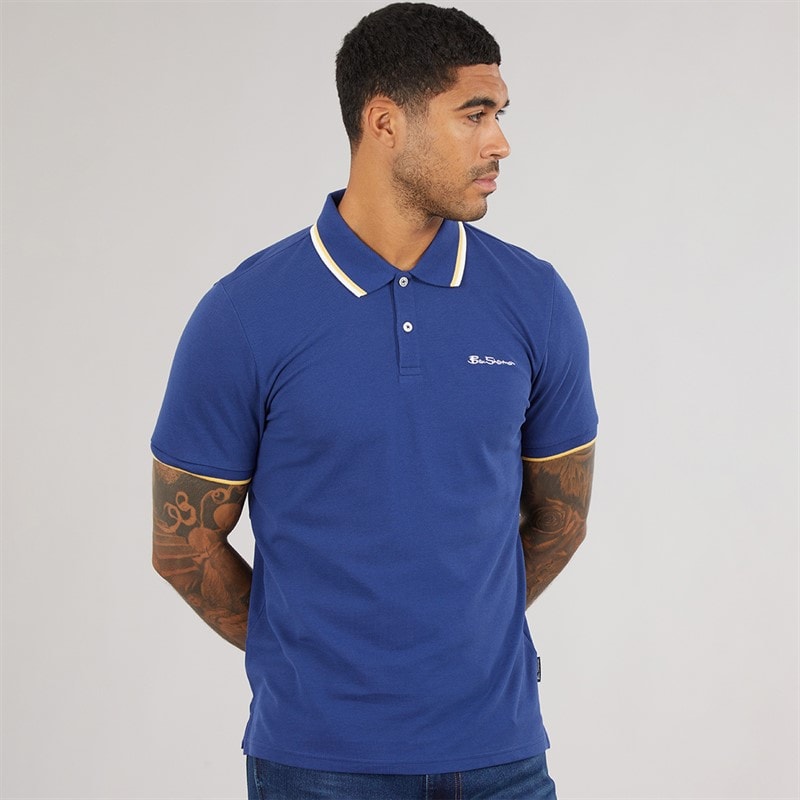 Ben Sherman Mens Signature Pique Polo Shirt Persian Blue - Image 1
