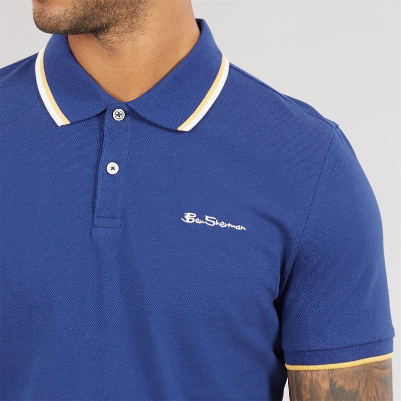 Ben Sherman Mens Signature Pique Polo Shirt Persian Blue - Image 3