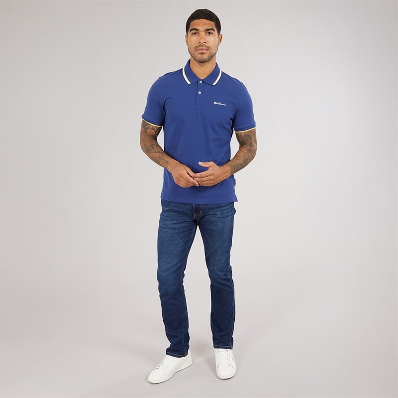 Ben Sherman Mens Signature Pique Polo Shirt Persian Blue - Image 4