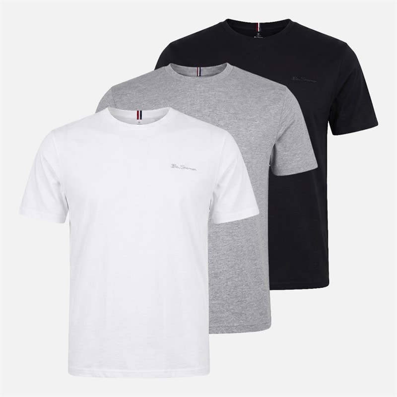 Ben Sherman Mens Signature Tape Three Pack T-Shirts Black/White/Grey