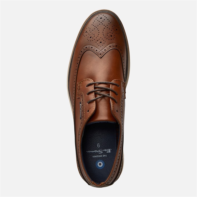 Ben Sherman Mens Rupert Long Wing Brogue Shoes Dark Tan Burnish - Image 4