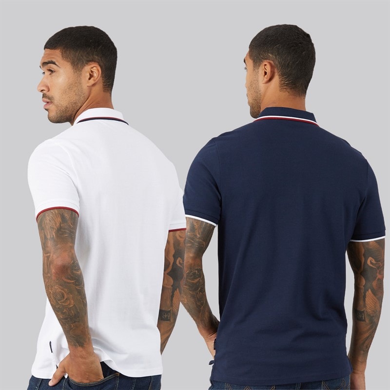 Ben Sherman Mens Two Pack Twin Tipped Polo Shirts Dark Navy/White - Image 2