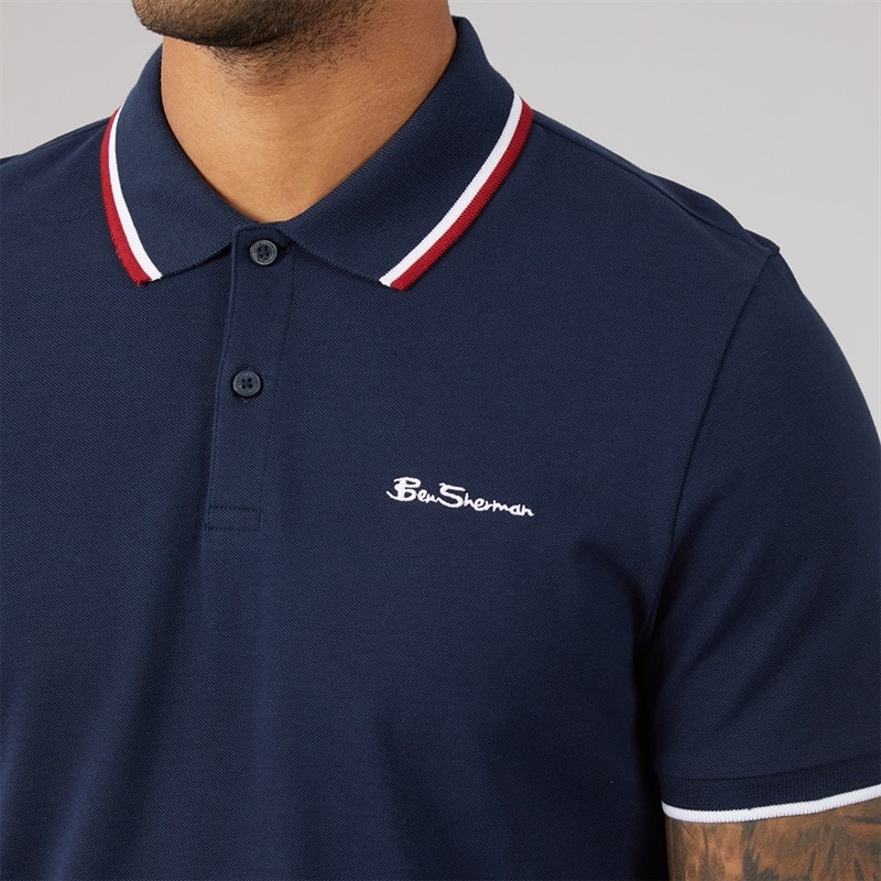 Ben Sherman Mens Two Pack Twin Tipped Polo Shirts Dark Navy/White - Image 3