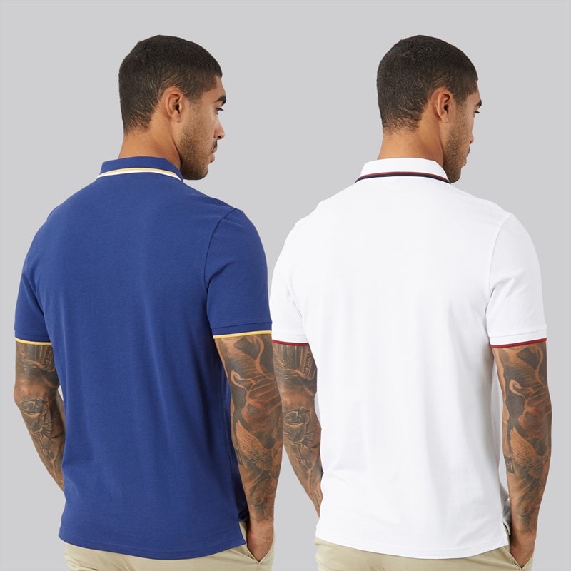 Ben Sherman Mens Two Pack Twin Tipped Polo Shirts Persian Blue/White - Image 2