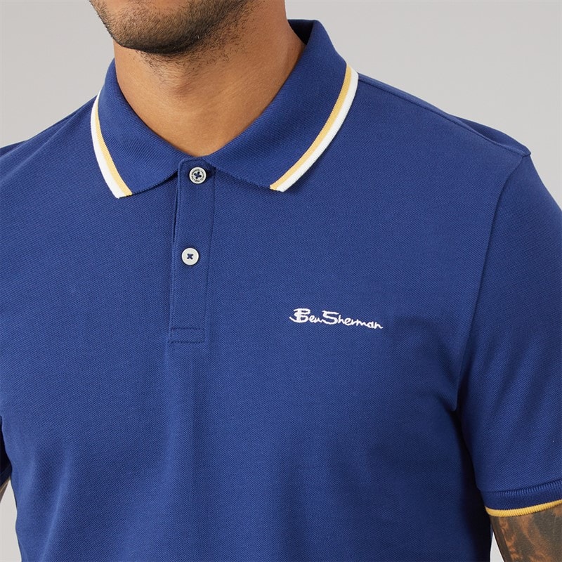 Ben Sherman Mens Two Pack Twin Tipped Polo Shirts Persian Blue/White - Image 3
