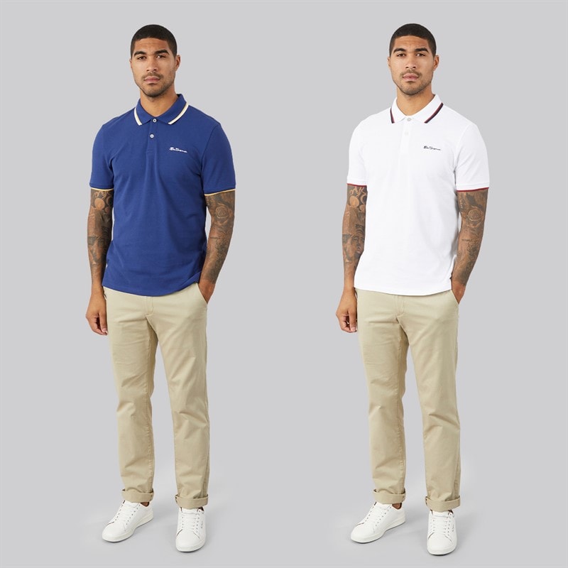 Ben Sherman Mens Two Pack Twin Tipped Polo Shirts Persian Blue/White - Image 4