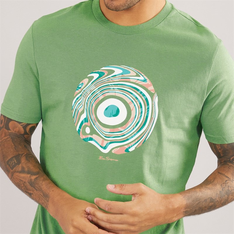 Ben Sherman Mens Trippy Target T-Shirt Dark Grass Green - Image 3