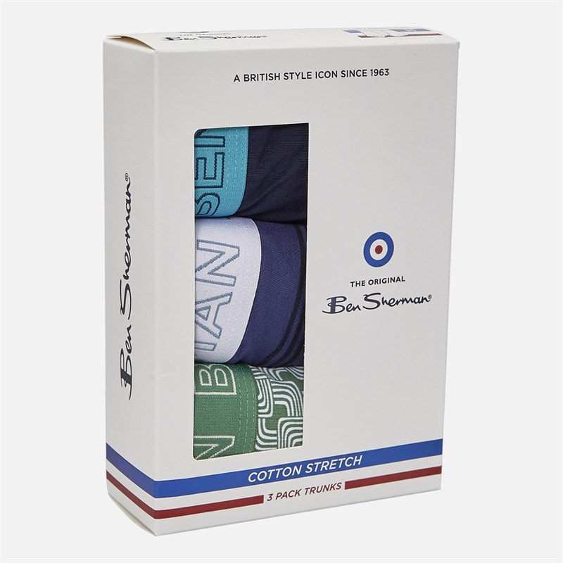 Ben Sherman Mens Three Pack Trunks Geo/Plain - Image 5
