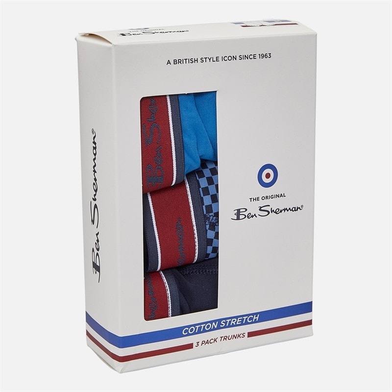 Ben Sherman Mens Three Pack Trunks Checker/Plain - Image 5