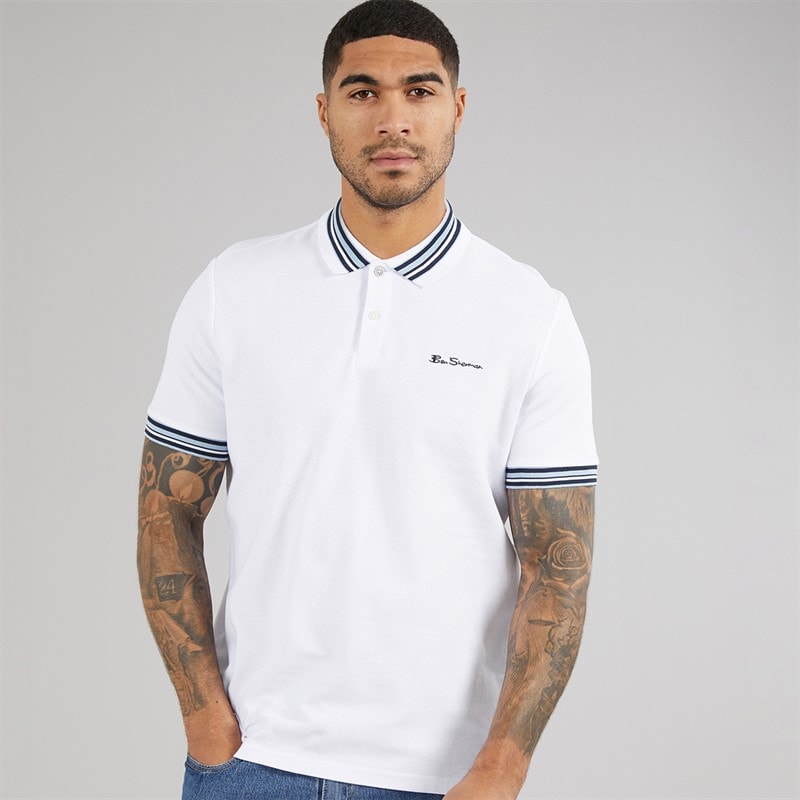 Ben Sherman Mens House Collar Polo Shirt White/Blue