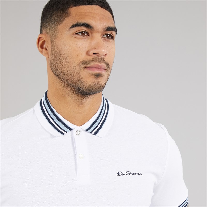 Ben Sherman Mens House Collar Polo Shirt White/Blue - Image 3