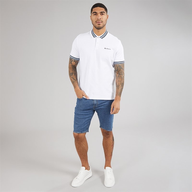 Ben Sherman Mens House Collar Polo Shirt White/Blue - Image 4