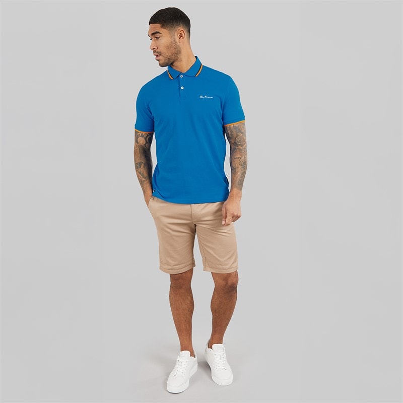Ben Sherman Mens Twin Tipped Polo Shirt Kingfisher/Orange - Image 3