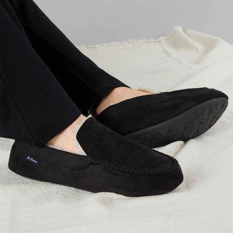 Ben Sherman Mens Casa Cartegena Moccasin Slippers Black