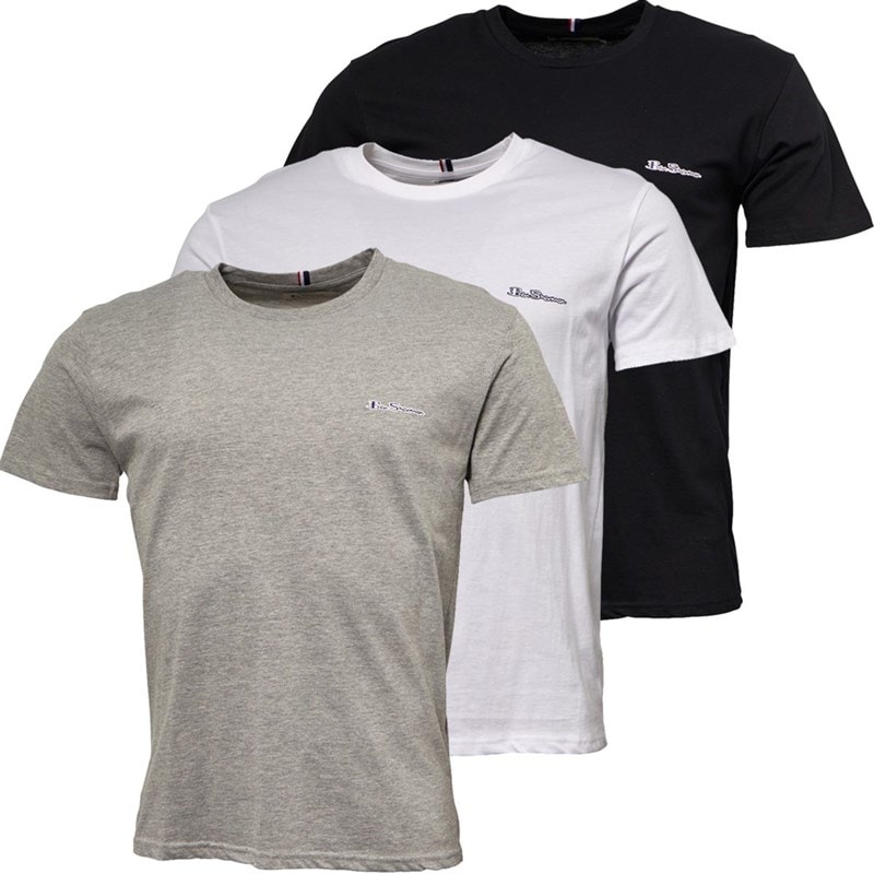 Ben Sherman Mens Otto Three Pack T-Shirts Black/White/Grey - Image 1