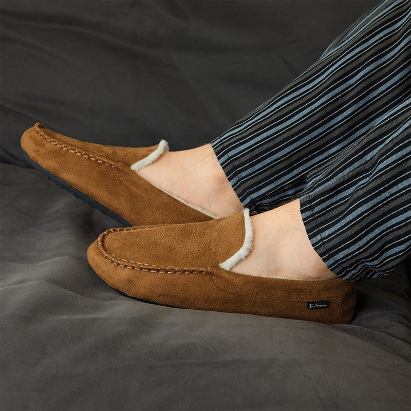 Ben Sherman Mens Casa Cartegena Moccasin Slippers Tan