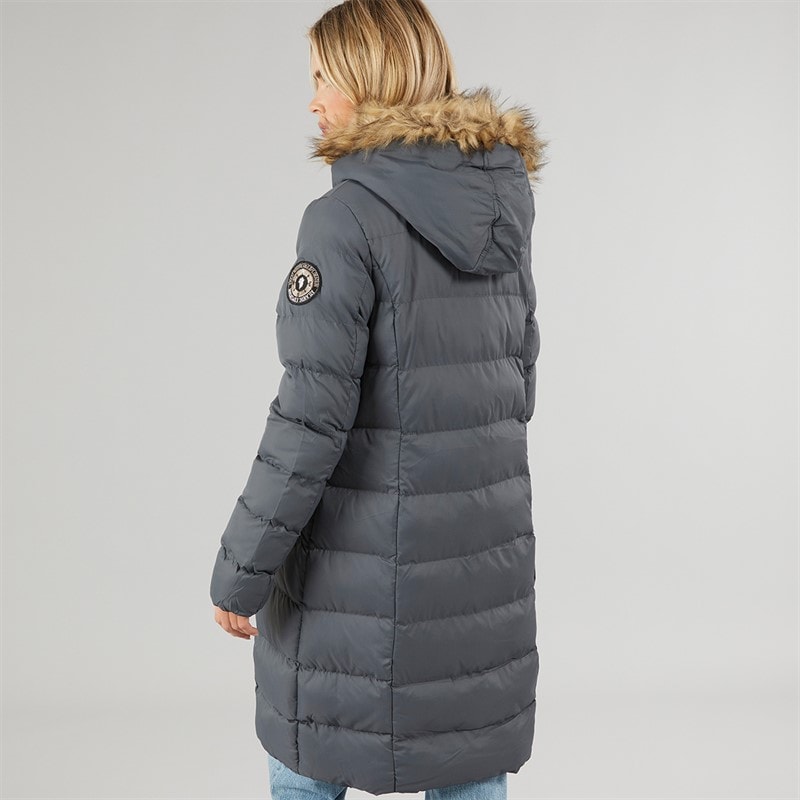 Brave Soul Womens Wizard Long Padded Coat With Faux Fur Trim Hood Grey - Image 2