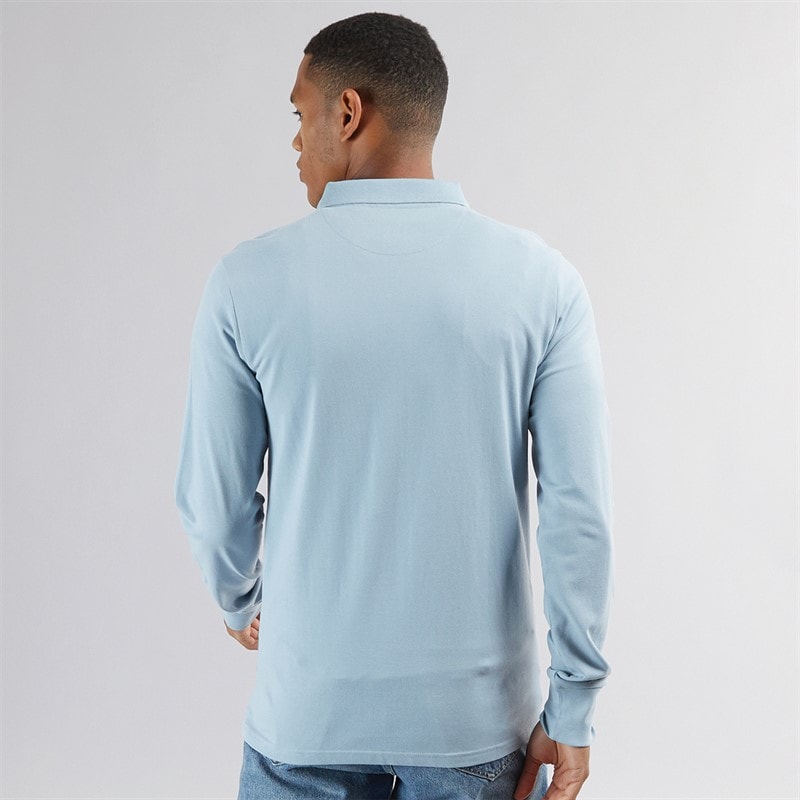 Brave Soul Mens Centre Long Sleeve Polo Shirt Dusky Blue - Image 2