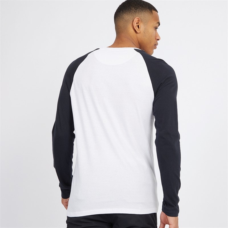 Brave Soul Mens Terence Long Sleeve Crew Neck T-Shirt Optic White/Dark Navy - Image 2