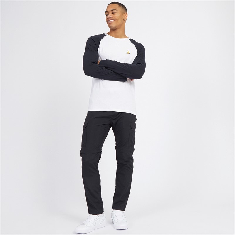 Brave Soul Mens Terence Long Sleeve Crew Neck T-Shirt Optic White/Dark Navy - Image 3