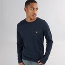 Brave Soul Mens Franzb Long Sleeve Crew Neck T-Shirt Dark Navy/Mid Khaki