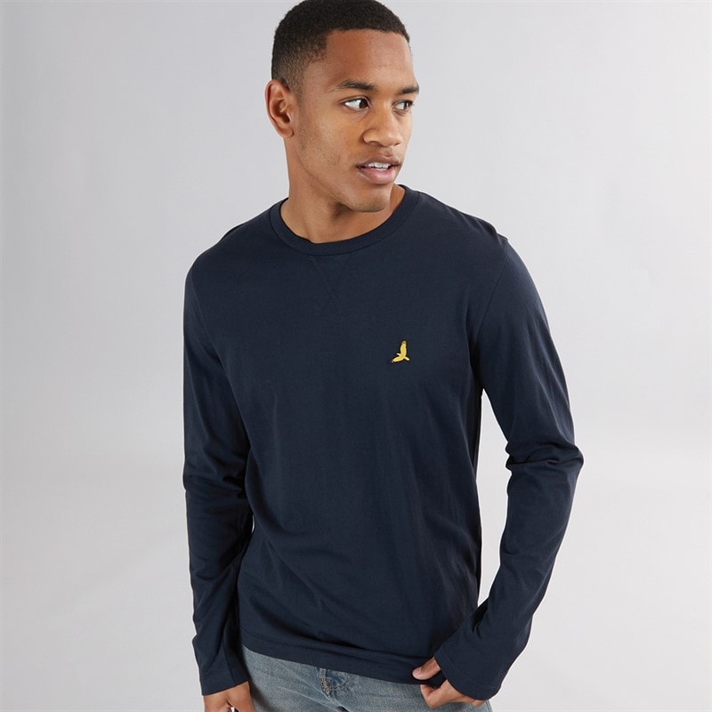 Brave Soul Mens Franzb Long Sleeve Crew Neck T-Shirt Dark Navy/Mid Khaki - Image 1