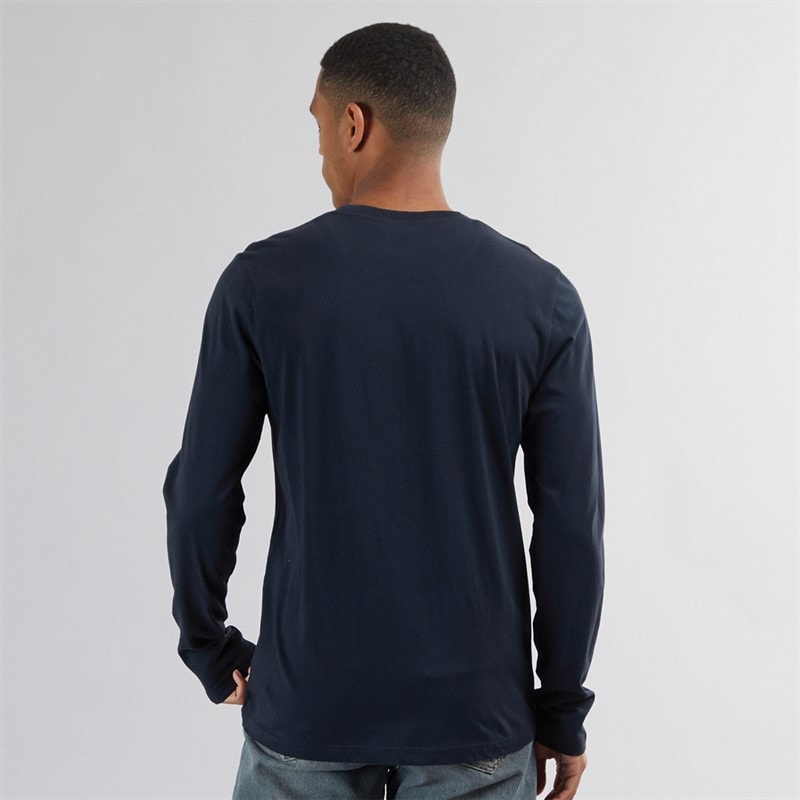 Brave Soul Mens Franzb Long Sleeve Crew Neck T-Shirt Dark Navy/Mid Khaki - Image 2
