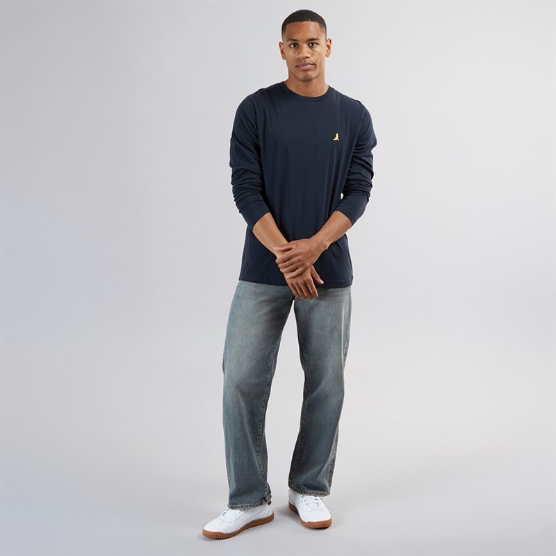 Brave Soul Mens Franzb Long Sleeve Crew Neck T-Shirt Dark Navy/Mid Khaki - Image 3