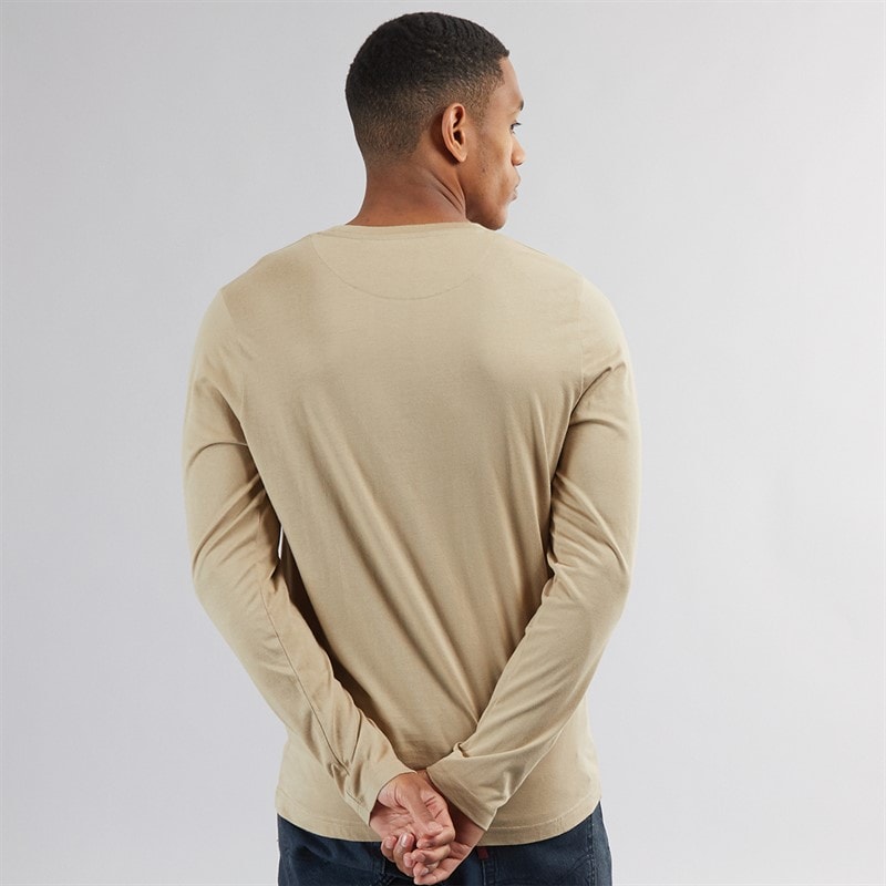 Brave Soul Mens Franzb Long Sleeve Crew Neck T-Shirt Stone/Mid Khaki - Image 2