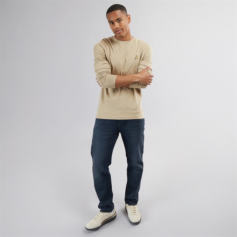 Brave Soul Mens Franzb Long Sleeve Crew Neck T-Shirt Stone/Mid Khaki - Image 4