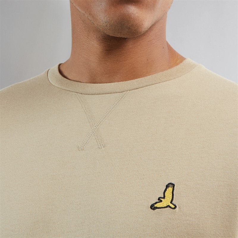 Brave Soul Mens Franzb Long Sleeve Crew Neck T-Shirt Stone/Mid Khaki - Image 5